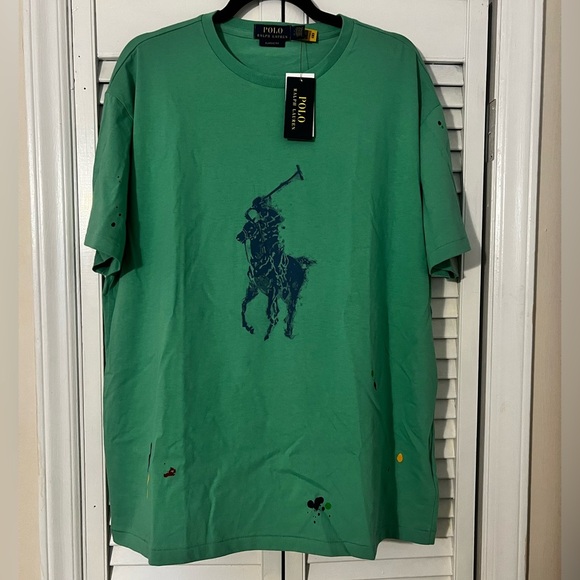 NWT Polo Ralph Lauren Classic Fit Big Pony Jersey T-Shirt with Paint Splatter - Picture 1 of 12